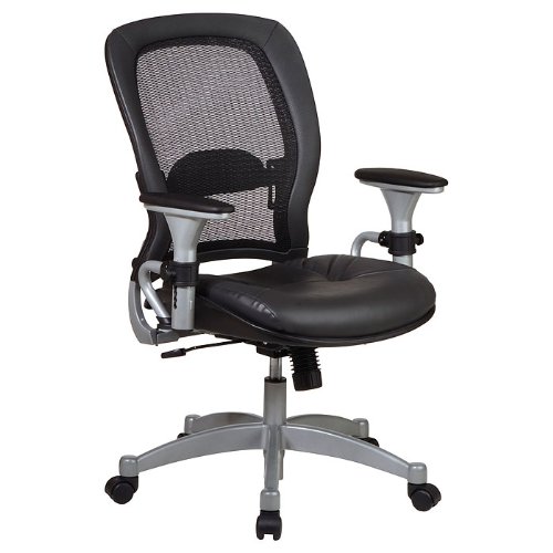 Space Series Matrex Mesh Back Task Chair with Leather Seat Gray Leather Seat/Matrix Back/Platinum Finish Metal Base