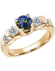1.68 Ct Round Blue Mystic Topaz G/H Diamond 14K Yellow Gold Ring
