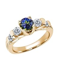 1.68 Ct Round Blue Mystic Topaz G/H Diamond 18K Yellow Gold Ring