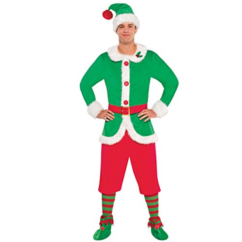 AmscanChristmas Elf Costume Set - Large (42-46) - Includes Jacket, Hat, Belt, Pants, & Socks - Ideal for Halloween & Holiday Fun