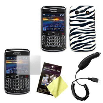 Zebra Hard Case / Cover / Shell, LCD Screen Guard / Protector & Car Charger for RIM BlackBerry Bold 9700 / 9780