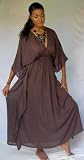 TAUPE DRESS CAFTAN LOUNGE ELASTIC SMOKE FITS - M L 1X 2X - U246S