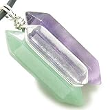 Universe Positive Energy Amulet Silver Crystal Point Wands Aventurine, Crystal Quartz, Amethyst Pendant Necklace