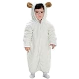 【ノーブランド品】ふわもこ きゃわわ ヒツジ 着ぐるみ カバーオール もこもこ素材 ベビー服 子供服 (80サイズ：（80cm～85cm）)
