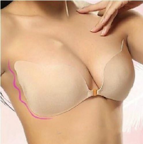Bundle 3in1 Push up Invisible Self Adhesive Angel Wing Bra+Nipple Pasties (D Cup, Nude)