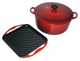 Le Creuset 7-1/4-Quart Round French Oven with Bonus Square Skinny Grill, Red