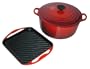 Le Creuset 7-1/4-Quart Round French Oven with Bonus Square Skinny Grill, Red