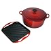Le Creuset 7-1/4-Quart Round French Oven with Bonus Square Skinny Grill, Red