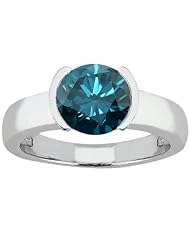 0.80 Ct Round Blue SI1/SI2 Diamond 14K White Gold Ring