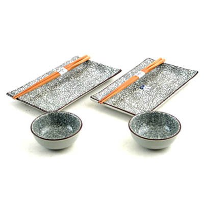 41ERDJPJ58L 6 piece Japanese Crackle Plate / Bowl Set
