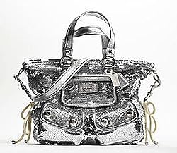Coach Sequin Poppy Spotlight Bag Purse Tote 13821 Silver