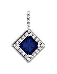 Platinum 5.00x5.00mm Princess Cut Chatham Created Sapphire and Diamond Pendant