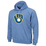 MLB Men's Milwaukee Brewers 1982 Cooperstown Felt Tek Patch Long Sleeve Hooded Fleece Pullover (Coastal Blue, Large)