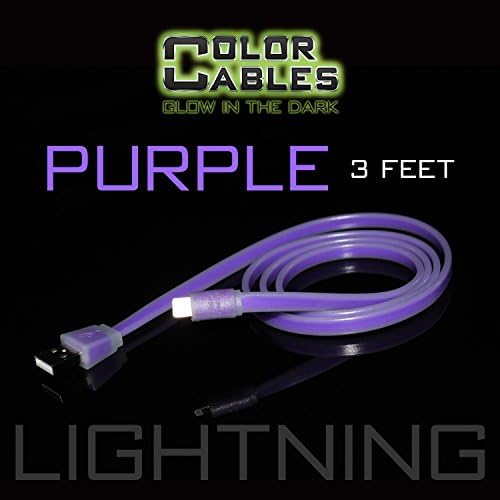 Color Cables: Apple Lightning Charge and Sync Data Cable (PURPLE - 3FT) Glow in the Dark - 1M Long - Extra Tough - No Tangle - High-Speed - Premium Lightning to USB A Cable (LIFETIME WARRANTY)