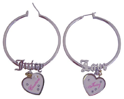 Juicy Couture Silver Hoops with Heart Charms Earrings