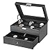 BEWISHOME Watch Box Organizer 20 Slots Watch Case Men Display Storage Case Metal Hinge Carbon Fiber Design Glass Top Large Holder Black SSH04C
