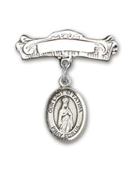 Sterling Silver Baby Badge with Our Lady of Fatima Charm and Arched Polished Badge Pin