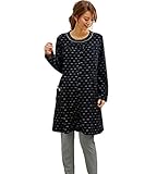 Angeliebe エンジェリーベ 授乳 口 付 ブークレ フリース リボン プリント パジャマ M ネイビー