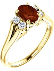 18K Yellow Gold 7.00x5.00mm Oval Cut Mozambique Garnet and Diamond Ring -- LIFETIME WARRANTY