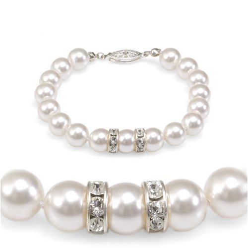 Genuine Swarovski Crystal Pearl Bracelet with Rondelle - White (8mm)