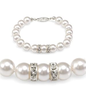 Genuine Swarovski Crystal Pearl Bracelet with Rondelle - White (8mm)