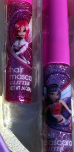 Winx Club Doll Shimmering 4 Glitter Hair Mascara Washable Temporary Haircolor Highlights Paint Accessory Color Tubes with Tecna, Musa, Aisha & Flora!