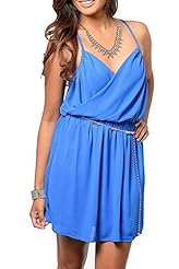 Jeweled Belted Wrap Flowy Chiffon/Polyester  Dress