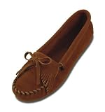 Ladies Minnetonka Moccasins Hardsole Moc with Kilty, BROWN, 10