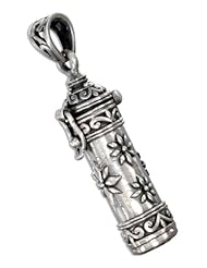 Sterling Silver Antiqued Tubular Floral Prayer Box Locket