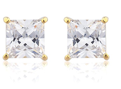 Goldtone with Clear Cz Square Magnetic Stud Earrings - 4mm to 12mm Available