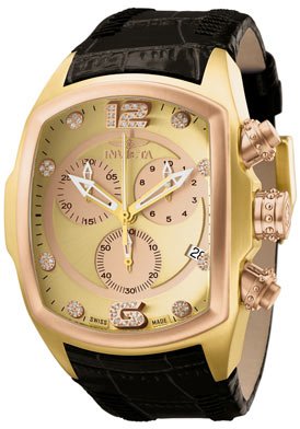 Invicta Men’s 6742 Lupah Chronograph Diamond Accented Black Leather Watch