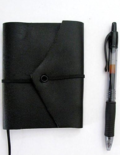 Leather Journal Mini Pocket 4 x 3.5" Ruled Cute Notebook Flexible with Elastic Strap