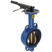 Dixon BBFVW400 Ductile Iron Wafer Style Butterfly Valve with Aluminum Bronze Disc and Buna-N liner, 4" Size, 200 psi Pressure