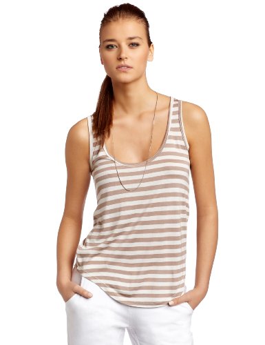 HKNB Heidi Klum for New Balance Womens Loose Tank Top, Eggshell/Taupe Stripe, Small