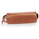 ANCICRAFT Genuine Leather Handmade Pen Pencil Mark Case Holder Pouch Organizer Bag Purse with Zipper Closure Brown