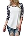 CANIS® Women Contrast Color Floral Print 3/4 Sleeve Raglan T Shirt Tops
