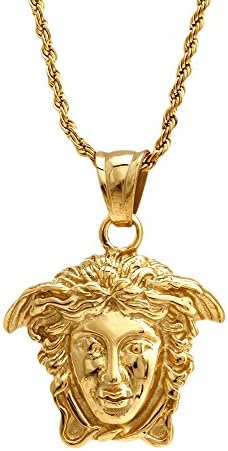 Medusa Head 18k Gold Stainless Steel Pendant Charm Miami Cuban Link Chain 33mm (24)