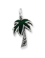 Sterling Silver Green Enameled Palm Tree Charm Pendant!
