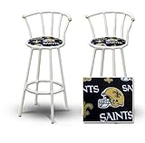 IMAGE OF 2 New Orleans Saints NFL Football Themed Specialty / Custom White Barstools with Backrest Set