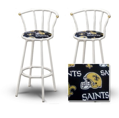 2 New Orleans Saints NFL Football Themed Specialty / Custom White Barstools with Backrest Set