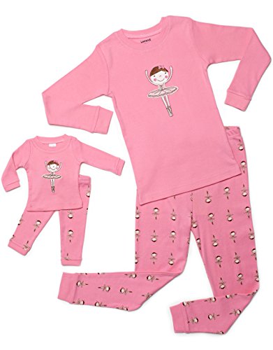 Leveret "Ballerina" Matching Kid & Doll 2 Piece Pajama 100% Cotton (2T-8Y) (3 Toddler, Pink)
