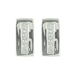 Sterling Silver Cz Bar Hoop Earrings