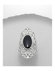 Black Resin Reconstructed stones Ring In 92.5 Sterling Silver