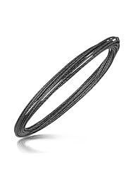 Sterling Silver Textured Design Multi Strand Bangle with Ruthenium Plating
