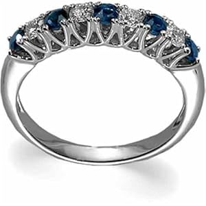 14Kt White Gold Classy Sapphire and Diamond Anniversry Band