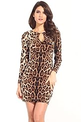 Leopard Print Cocktail Nylon/Polyester/Spandex Long Sleeves Bodycon Dress/Club Dress/Evening Dress/Wedding Dress/Mini Dress 