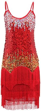 Straip Roaring 20s Gradient Sequin Fringe Flapper Costume Dance Party Dress, XS, Red