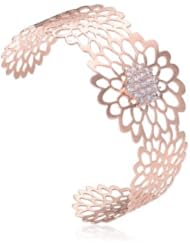 C.Z. Sterling Silver Rose Plated Brushed Flower Lace Design Bangle