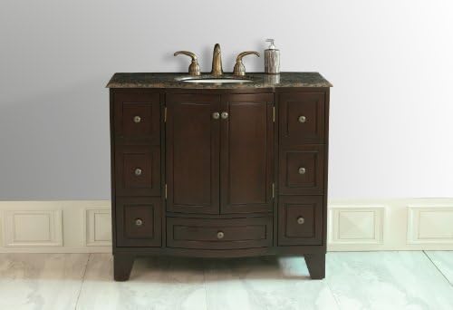 Stufurhome GM-2206-40-BB Grand Cheswick Single Vanity with Granite Top in Baltic Brown with White Under mount Sink, 40", Dark Cherry Finish
