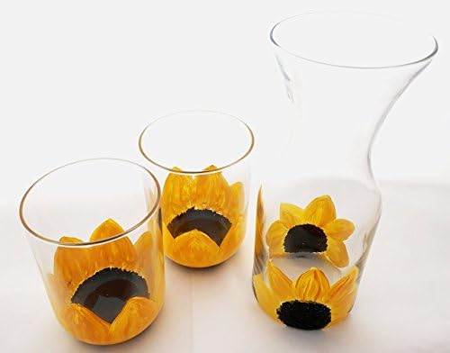 Hand Painted Sunflowers Carafe and Tumblers Set